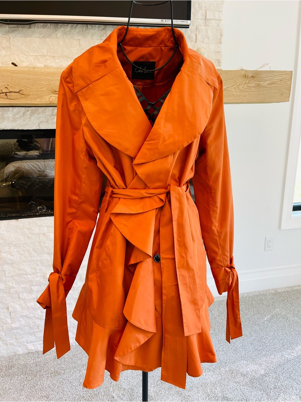 Cole Haan Perfect Orange Trench Coat Tie Waist / Tie Sleeves,a timeless-classic! - Picture 4 of 7